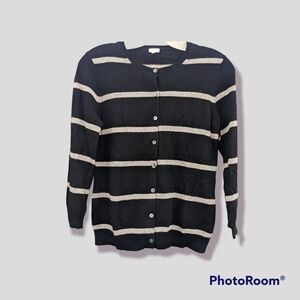 J Crew Black & Gray striped wool, Lyocel, cashmere cardigan sweater, Small GUC